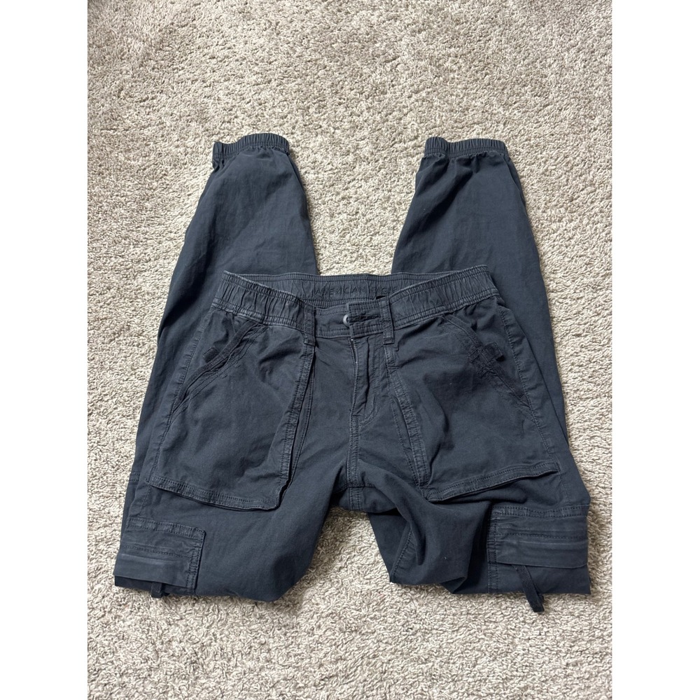 American Eagle Mens Cargo Jogger Pants Black Stretch Utility Size 000 Regular